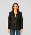 Women's Hip-Length Leather Blazer - Black
