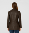 Women's Hip-Length Leather Blazer - Brown