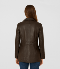 Women's Hip-Length Leather Blazer - Brown