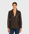 Women's Hip-Length Leather Blazer - Brown
