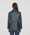Women's Hip-Length Leather Blazer - Navy Blue