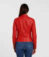 Women's Mandarin Collar Leather Biker Jacket - Red