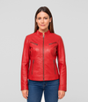 Women's Mandarin Collar Leather Biker Jacket - Red